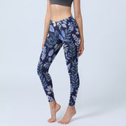 Foviel Purple Leaves Print Gym Leggings Women's Yoga Pants