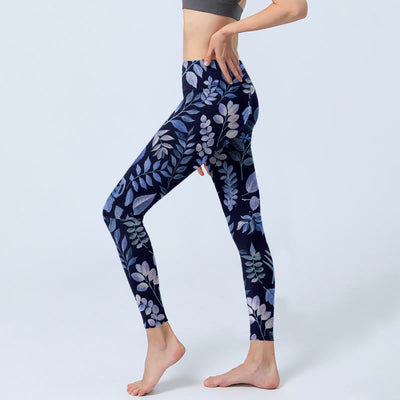Buddha Stones Purple Leaves Print Gym Leggings Women's Yoga Pants - image 3
