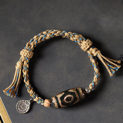 Buddha Stones Handmade Tibetan Dzi Bead Wealth Protection Braided String Bracelet - image 3