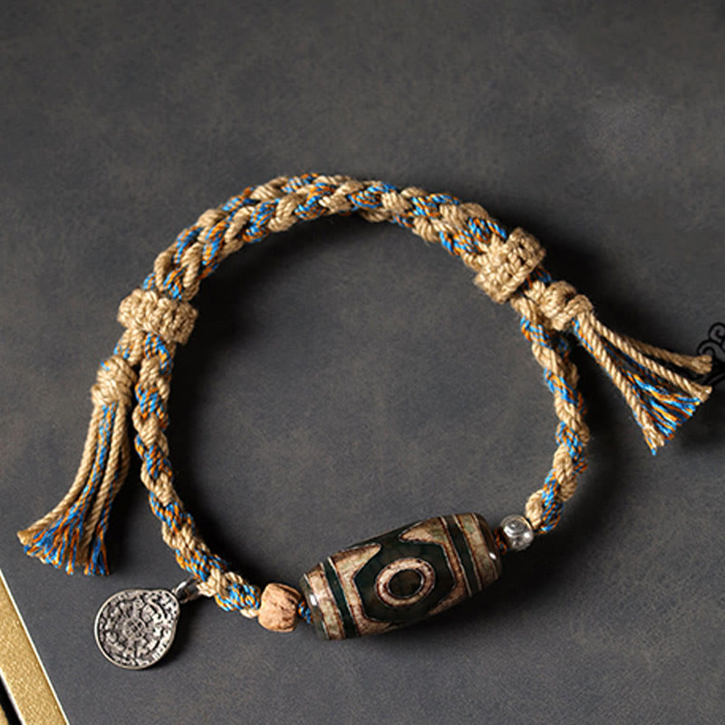 Buddha Stones Handmade Tibetan Dzi Bead Wealth Protection Braided String Bracelet - image 3