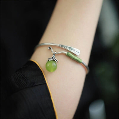 Buddha Stones Copper Alloy Green Bead Charm Luck Cuff Bracelet Bangle - image 13