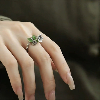 Buddha Stones Flower Pattern Copper Alloy Luck Elastic Rope Ring - image 15