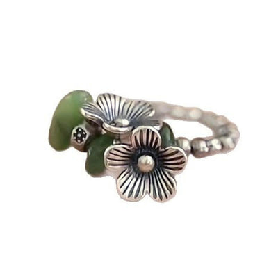 Buddha Stones Flower Pattern Copper Alloy Luck Elastic Rope Ring - image 5