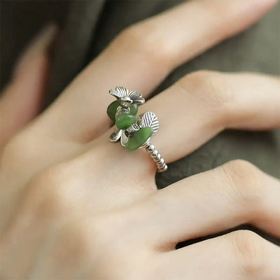 Buddha Stones Flower Pattern Copper Alloy Luck Elastic Rope Ring - image 13