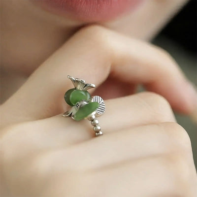 Buddha Stones Flower Pattern Copper Alloy Luck Elastic Rope Ring - image 12