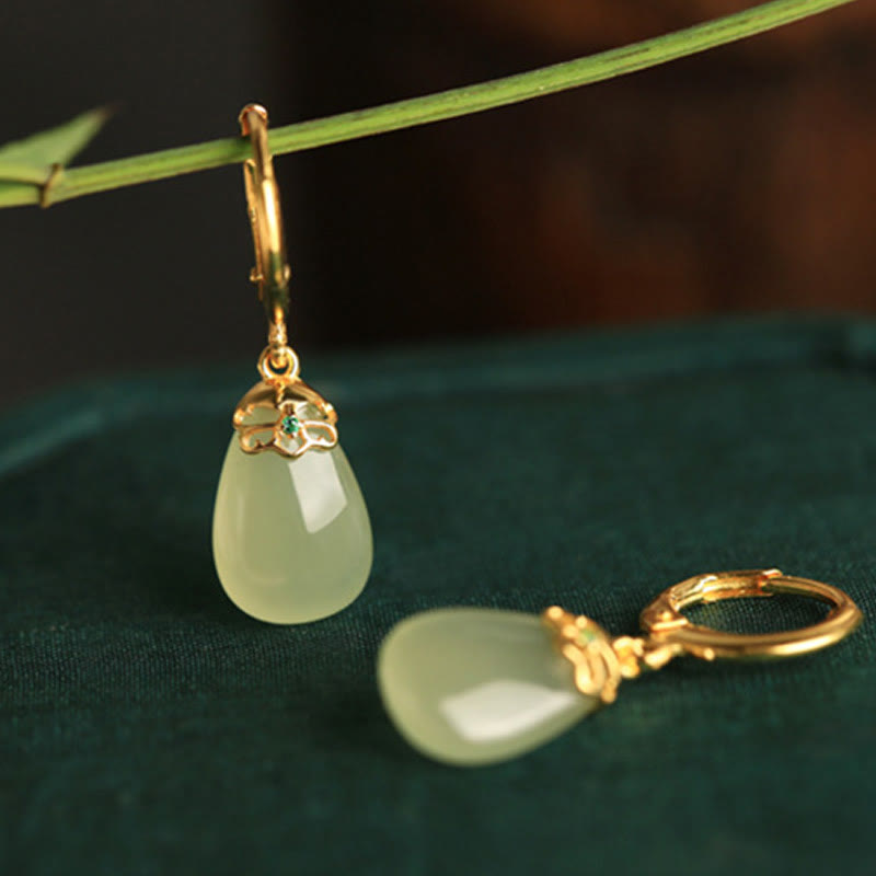 Buddha Stones Green Chalcedony Water Drop Strength Copper Posts Earrings - image 11