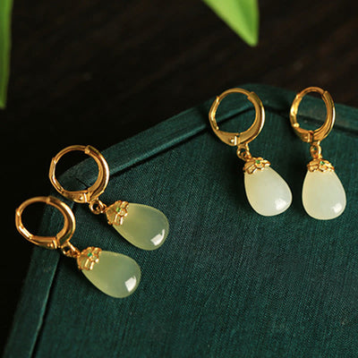 Buddha Stones Green Chalcedony Water Drop Strength Copper Posts Earrings - image 28