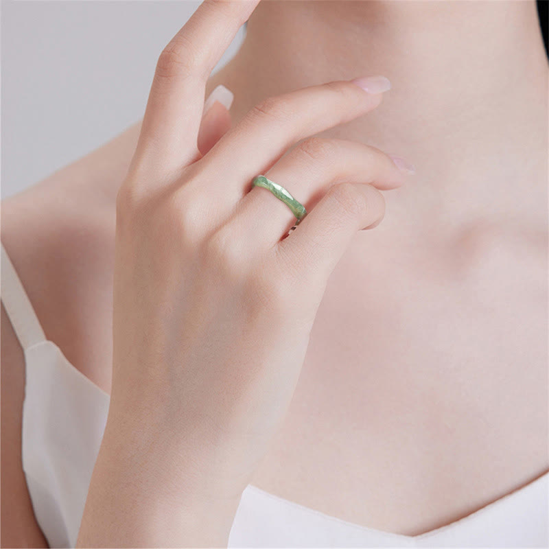 Buddha Stones Natural Bamboo Design Jade Abundance Ring - image 8