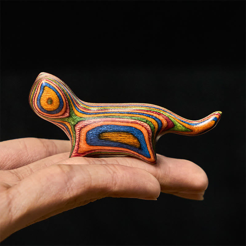 Buddha Stones Mini Rainbow Eucalyptus Walking Cat Carved Reduce Stress Decoration - Rainbow Eucalyptus Cat 73.1*34.4*20mm - image 1
