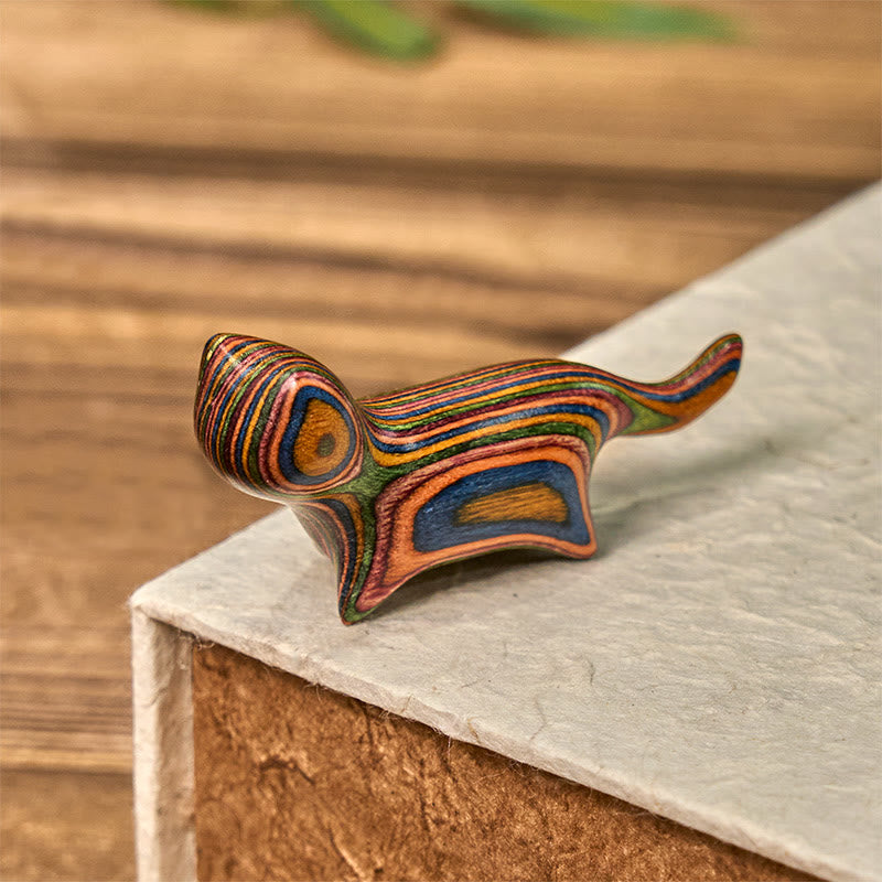 Buddha Stones Mini Rainbow Eucalyptus Walking Cat Carved Reduce Stress Decoration - image 3