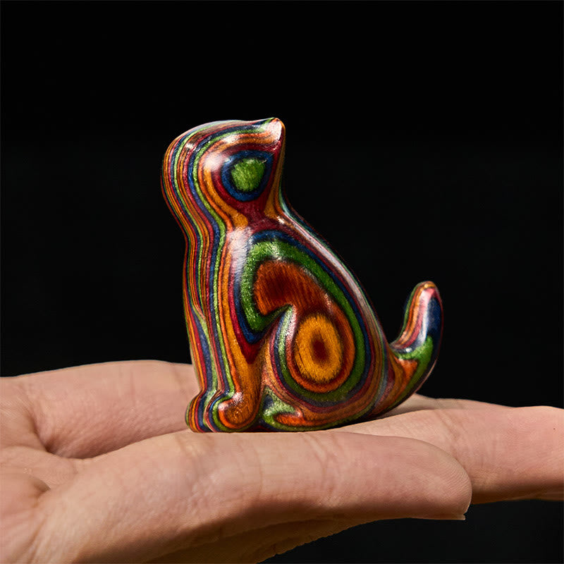 Foviel 2 pcs décoration de chat assis sculpté en eucalyptus arc-en-ciel anti-stress pour voiture
