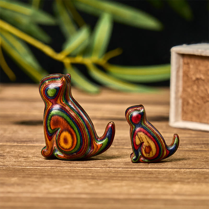 Foviel 2 pcs décoration de chat assis sculpté en eucalyptus arc-en-ciel anti-stress pour voiture