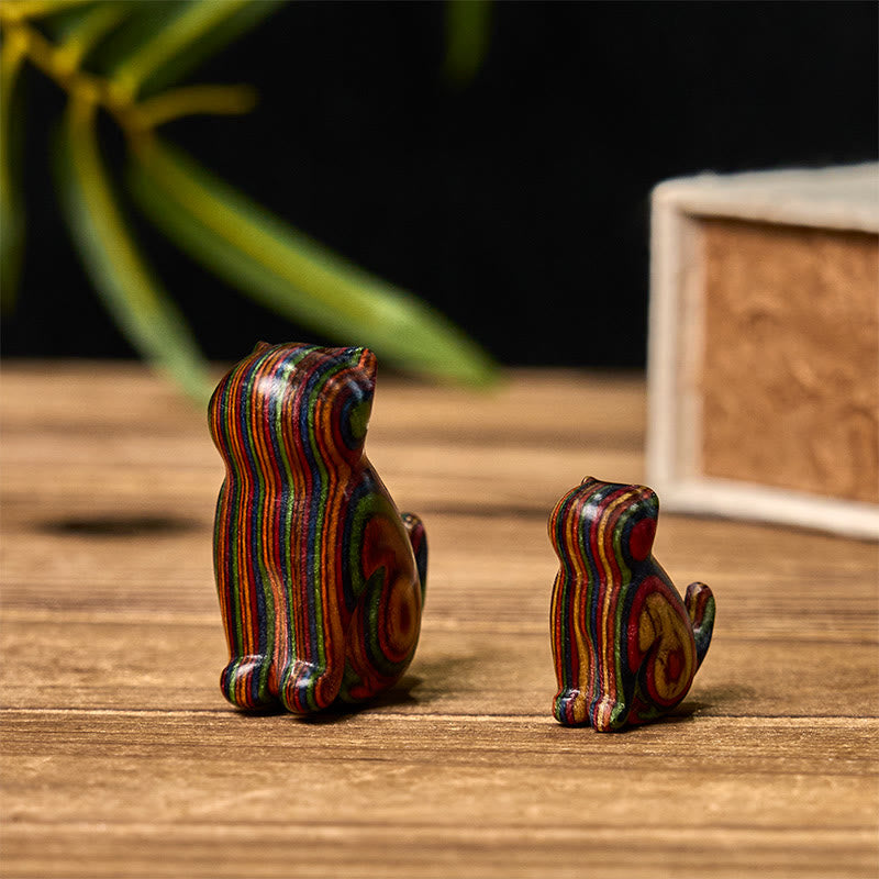 Foviel 2 pcs décoration de chat assis sculpté en eucalyptus arc-en-ciel anti-stress pour voiture