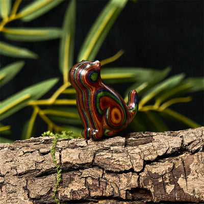 Foviel 2 pcs décoration de chat assis sculpté en eucalyptus arc-en-ciel anti-stress pour voiture