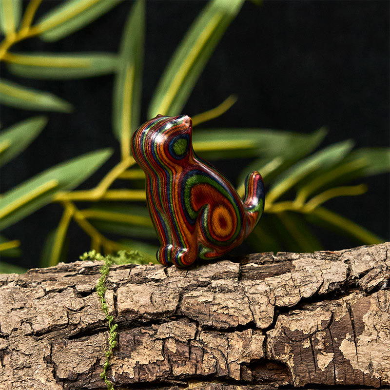 Foviel 2 pcs décoration de chat assis sculpté en eucalyptus arc-en-ciel anti-stress pour voiture