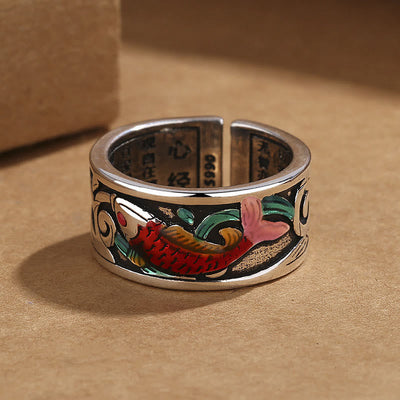 FREE Today: Bring Good Luck Koi Fish Heart Sutra Engraved Ring