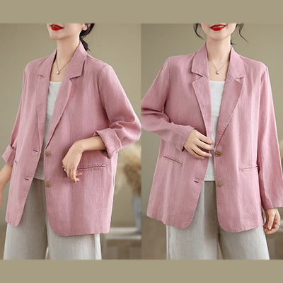 Buddha Stones Spring Casual Solid Color Long Sleeve Cotton Linen Women's Jacket With Pockets - image 23