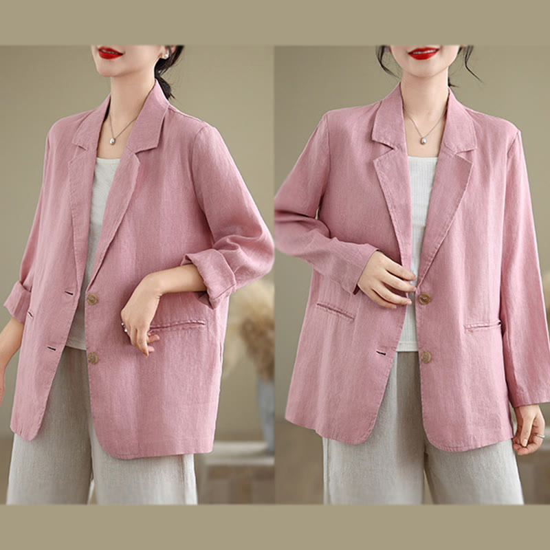 Buddha Stones Spring Casual Solid Color Long Sleeve Cotton Linen Women's Jacket With Pockets - image 23
