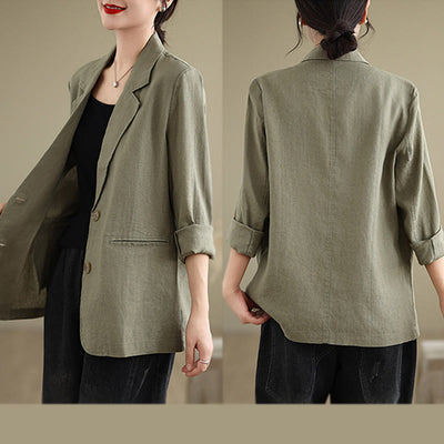 Buddha Stones Spring Casual Solid Color Long Sleeve Cotton Linen Women's Jacket With Pockets - image 28