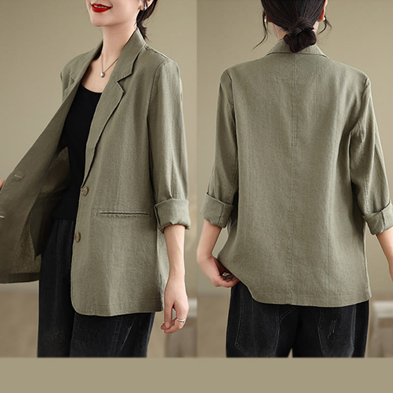 Buddha Stones Spring Casual Solid Color Long Sleeve Cotton Linen Women's Jacket With Pockets - image 28