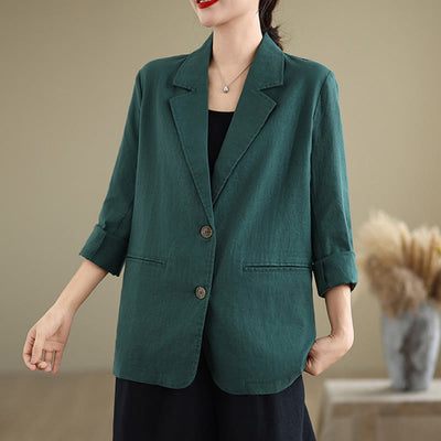 Buddha Stones Spring Casual Solid Color Long Sleeve Cotton Linen Women's Jacket With Pockets - image 30