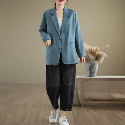 Buddha Stones Spring Casual Solid Color Long Sleeve Cotton Linen Women's Jacket With Pockets - image 12