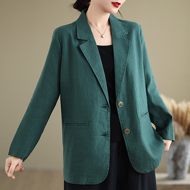 Buddha Stones Spring Casual Solid Color Long Sleeve Cotton Linen Women's Jacket With Pockets - image 31