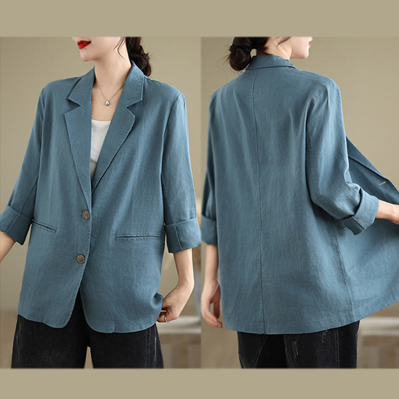 Buddha Stones Spring Casual Solid Color Long Sleeve Cotton Linen Women's Jacket With Pockets - image 13