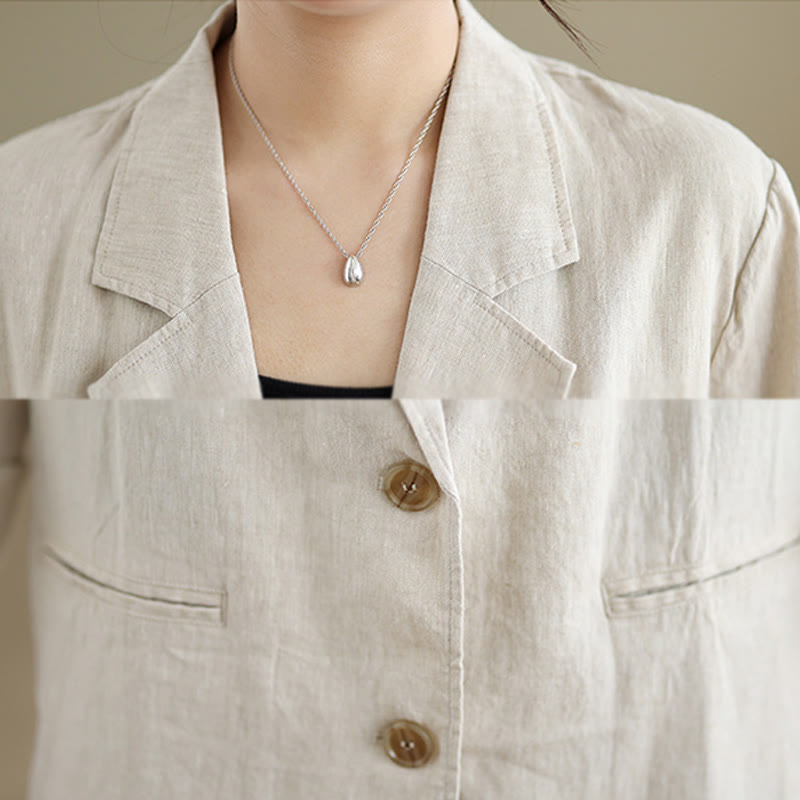 Buddha Stones Spring Casual Solid Color Long Sleeve Cotton Linen Women's Jacket With Pockets - image 5