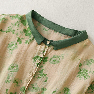 Buddha Stones Printing Buttons Drawstring High Waist Short Sleeve Midi Dress With Pockets - image 9