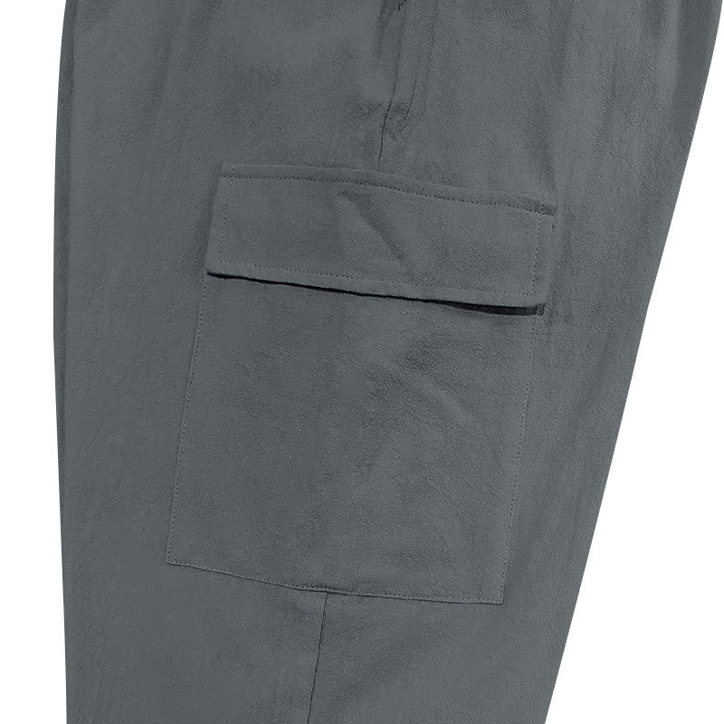 Buddha Stones Solid Color Linen Drawstring Men's Cargo Pants With Pockets - image 19