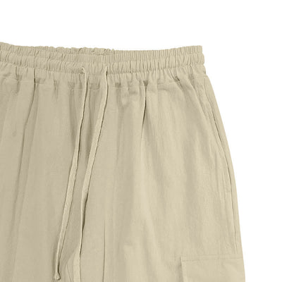 Buddha Stones Solid Color Linen Drawstring Men's Cargo Pants With Pockets - image 24