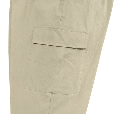 Buddha Stones Solid Color Linen Drawstring Men's Cargo Pants With Pockets - image 25