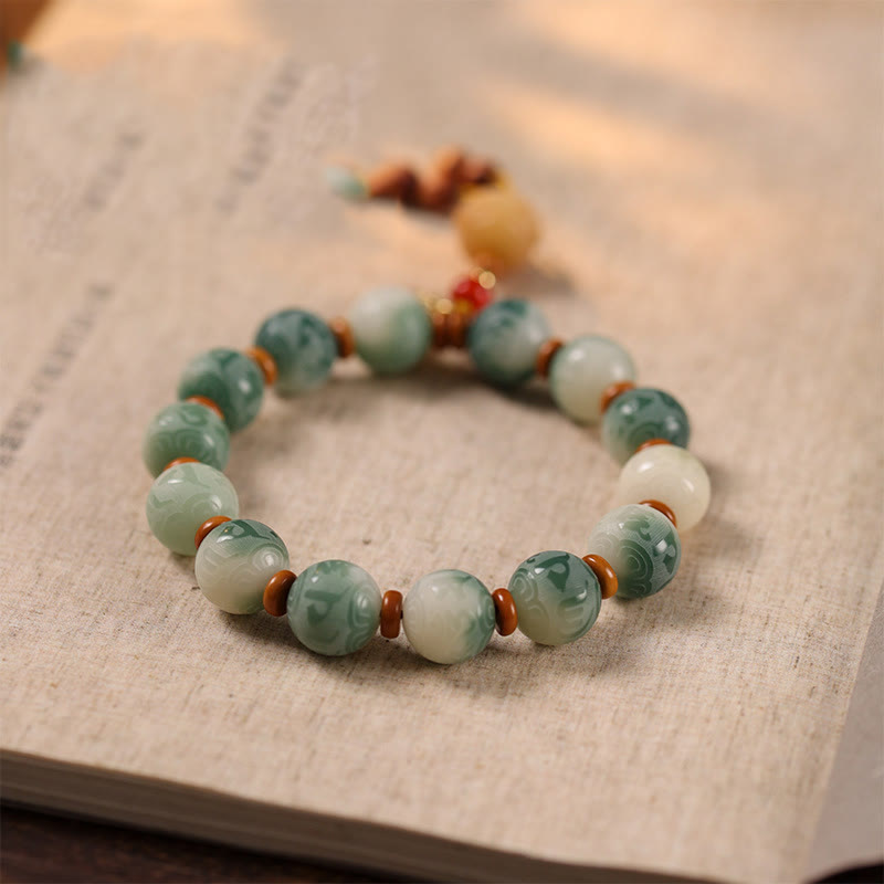 Buddha Stones Gradient Bodhi Seed Om Mani Padme Hum Carved Zakiram Peace Bracelet - image 3