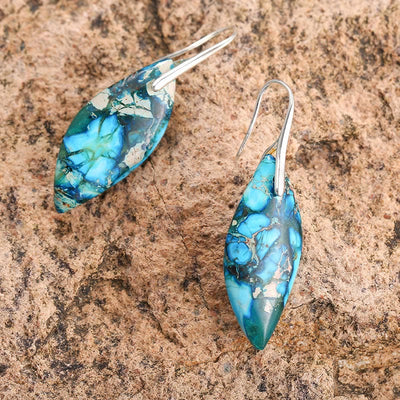 Buddha Stones Natural Emperor Stone Water Drop Leaf Shape Happiness Earrings - image 7