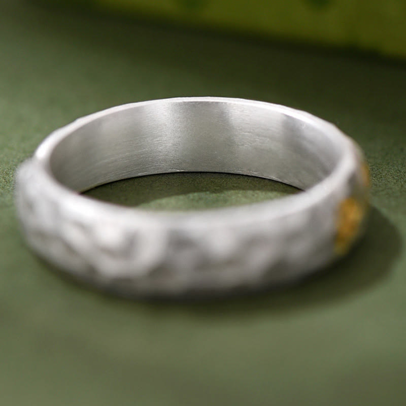 Buddha Stones Hammer Pattern Om Mani Padme Hum Copper Plated Silver Wealth Ring - image 10