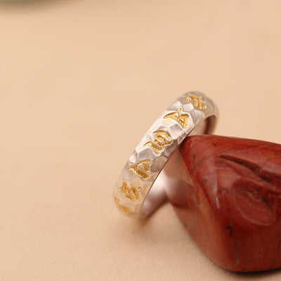 Buddha Stones Hammer Pattern Om Mani Padme Hum Copper Plated Silver Wealth Ring - image 13