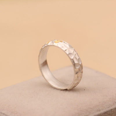 Buddha Stones Hammer Pattern Om Mani Padme Hum Copper Plated Silver Wealth Ring - image 16