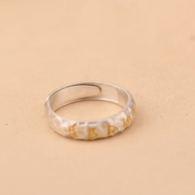 Buddha Stones Hammer Pattern Om Mani Padme Hum Copper Plated Silver Wealth Ring - image 17