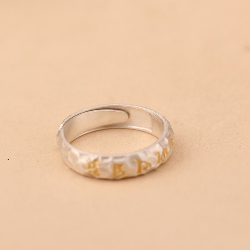 Buddha Stones Hammer Pattern Om Mani Padme Hum Copper Plated Silver Wealth Ring - image 17