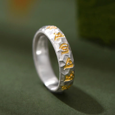 Buddha Stones Hammer Pattern Om Mani Padme Hum Copper Plated Silver Wealth Ring - Copper - image 1