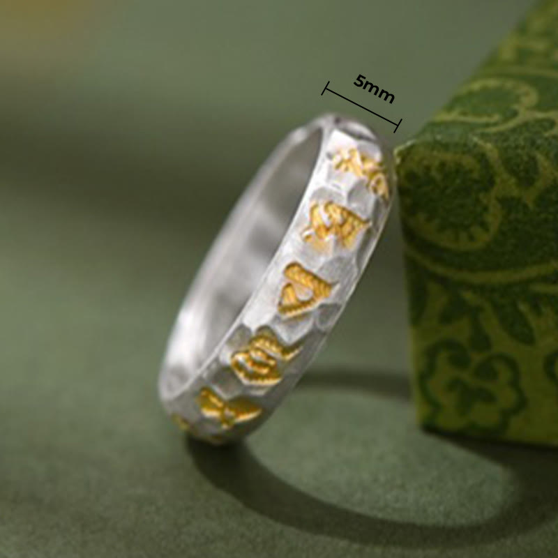 Buddha Stones 999 Sterling Silver Hammer Pattern Om Mani Padme Hum Balance Ring - image 10