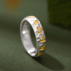 Buddha Stones 999 Sterling Silver Hammer Pattern Om Mani Padme Hum Balance Ring - Silver(5mm) - image 1