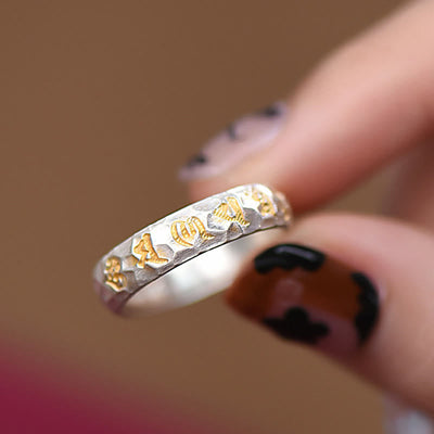 Buddha Stones 999 Sterling Silver Hammer Pattern Om Mani Padme Hum Balance Ring - image 11