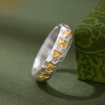 Buddha Stones 999 Sterling Silver Hammer Pattern Om Mani Padme Hum Balance Ring - image 2