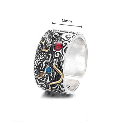 Bague d'équilibre Foviel plaquée argent avec motif dragon vintage
