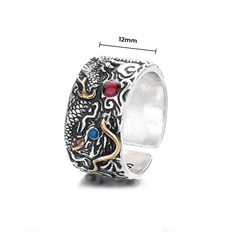 Bague d'équilibre Foviel plaquée argent avec motif dragon vintage