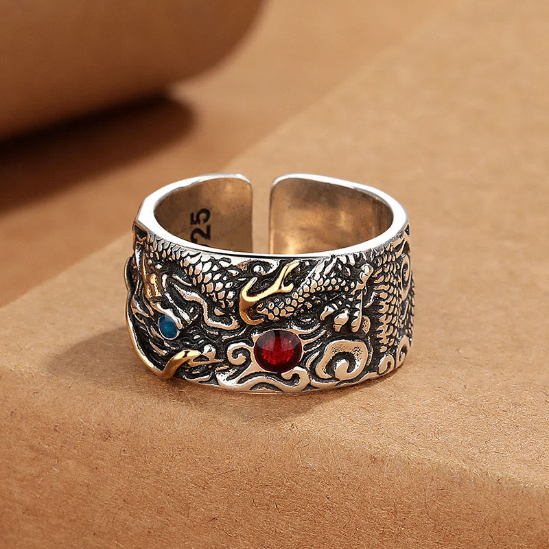 Foviel Vintage Dragon Pattern Copper Plated Silver Balance Ring