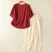 Ensemble de vêtements de méditation pour femme Foviel, 2 pièces, haut à manches courtes uni et pantalon sarouel