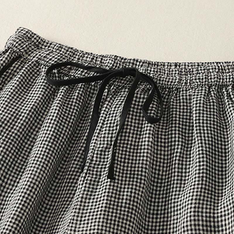 Buddha Stones Plaid Pattern Drawstring Women's Cotton Linen Harem Pants With Pockets - image 3